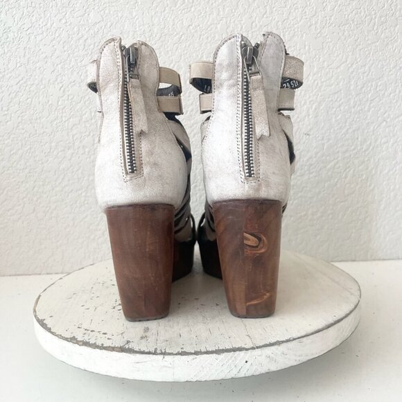 Lane Boots BECCA Wedges Womens 8 Western Cowgirl White Wooden Heeled Sandals - Picture 3 of 11